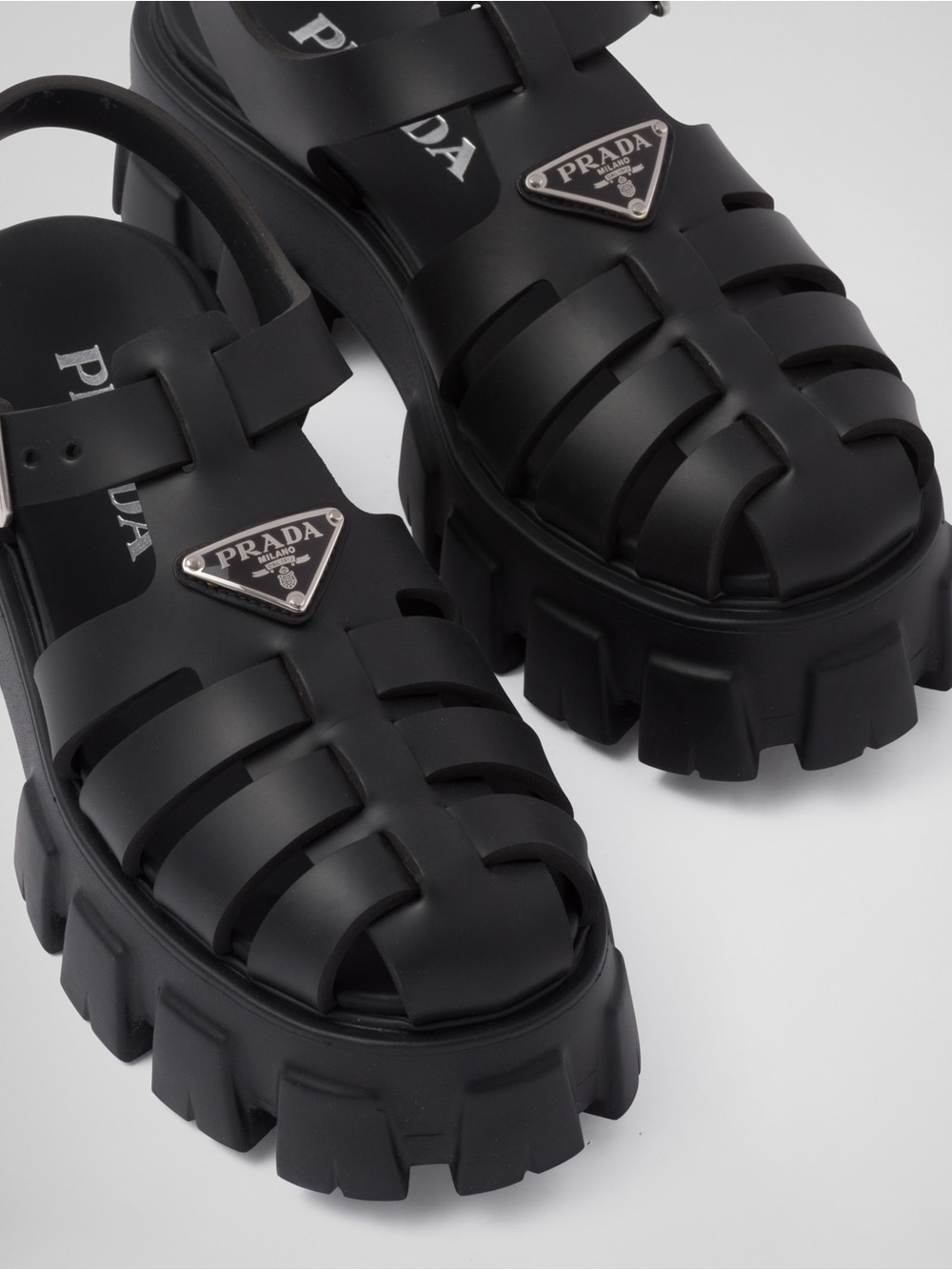 PRADA Monolith Platform Sandals Rubber Black Women’s Size 38 NEW